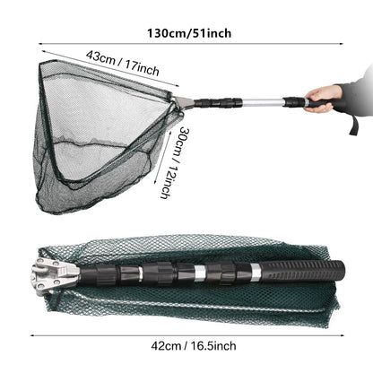 Fishing Landing Net Aluminum Alloy Durable Telescoping Extend to 190cm/130cm/55cm Folding Mesh Safe Fish Catching Releasing