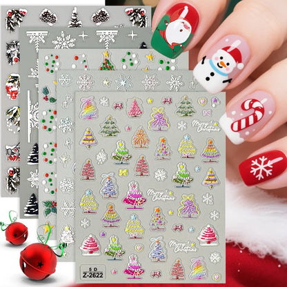 1 Sheet Embossed Snowflakes 5D Nail Stickers Decal Winter Christmas Nail Art Decoration Manicure Butterfly Nail Stickers Design