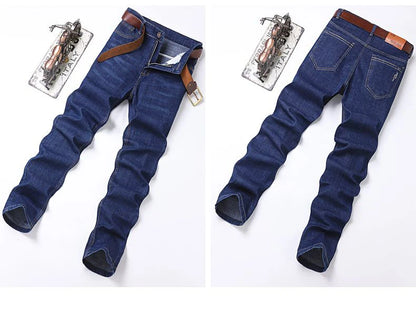 2025 Four Seasons New Men's Denim Business Pants High Quality Good Fabric Comfortable Slimming Straight leg Jeans Light Blue