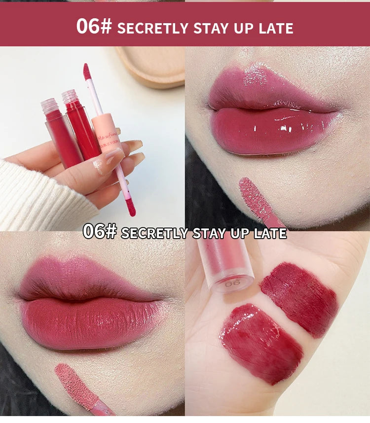 Double headed Lip Glaze Long lasting Matte Waterproof and Sweatproof Lipstick Sexy Lip Makeup for Daily Use
