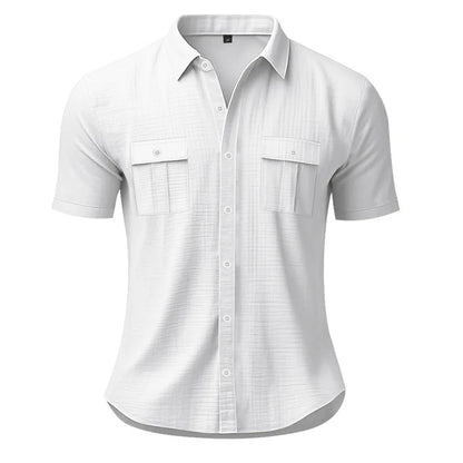 Men's Cotton Linen Short-Sleeved Shirt Summer Solid Color Stand-Up Collar Casual Beach Style plus Size S-5XL