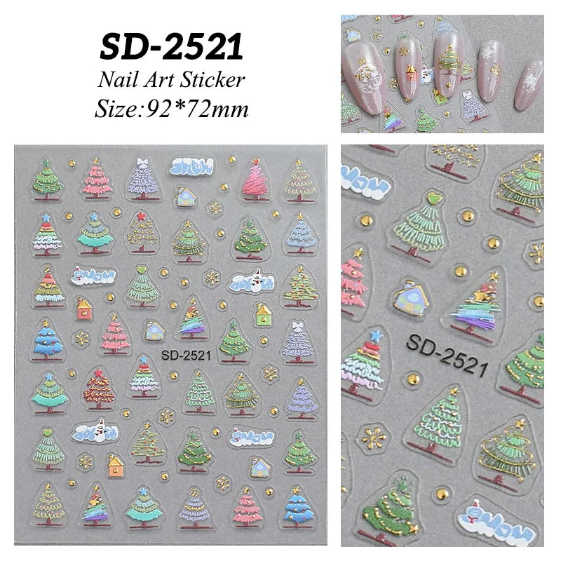 1 Sheet Embossed Snowflakes 5D Nail Stickers Decal Winter Christmas Nail Art Decoration Manicure Butterfly Nail Stickers Design
