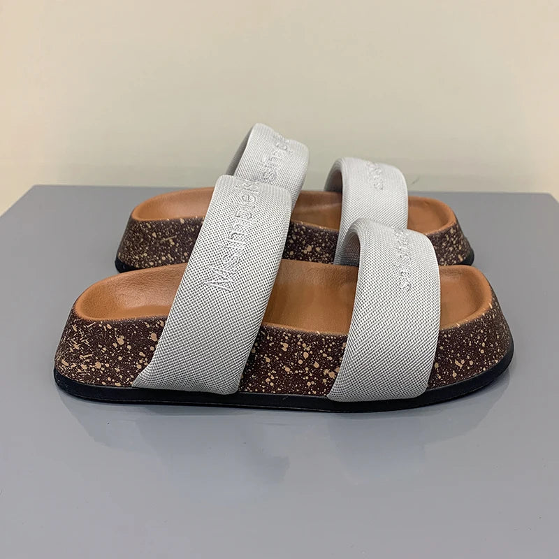 Women's Shoes Alphabet Fashion Casual Slippers 2022 New Summer Thick Bottom Non-slip Medium Heel Sandals for Outer Wear