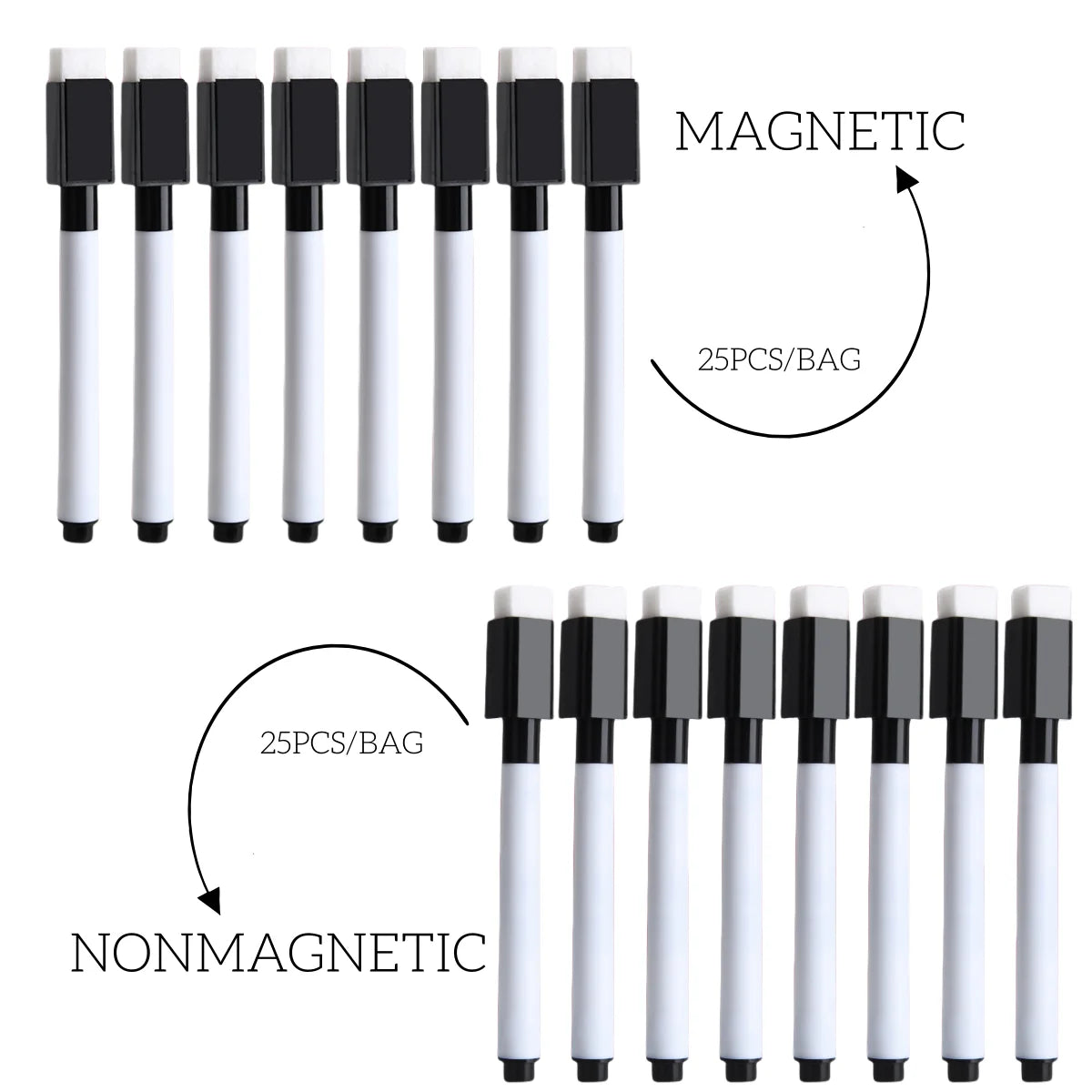 25Pcs Black Dry Erase Markers with Eraser Cap White Board Mini Dry erase Markers for Office School Supplies