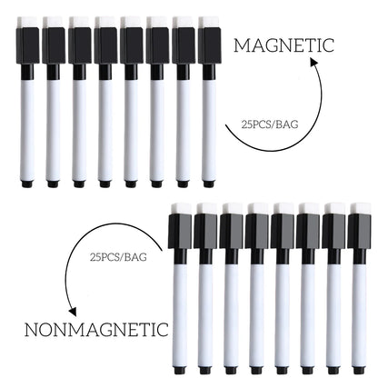 25Pcs Black Dry Erase Markers with Eraser Cap White Board Mini Dry erase Markers for Office School Supplies