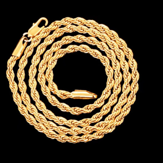Wholesale 18K Gold 4mm Rope Chain Necklace – 18-24 Inch Fashion Jewelry for Men & Women, Wedding Charm Gift