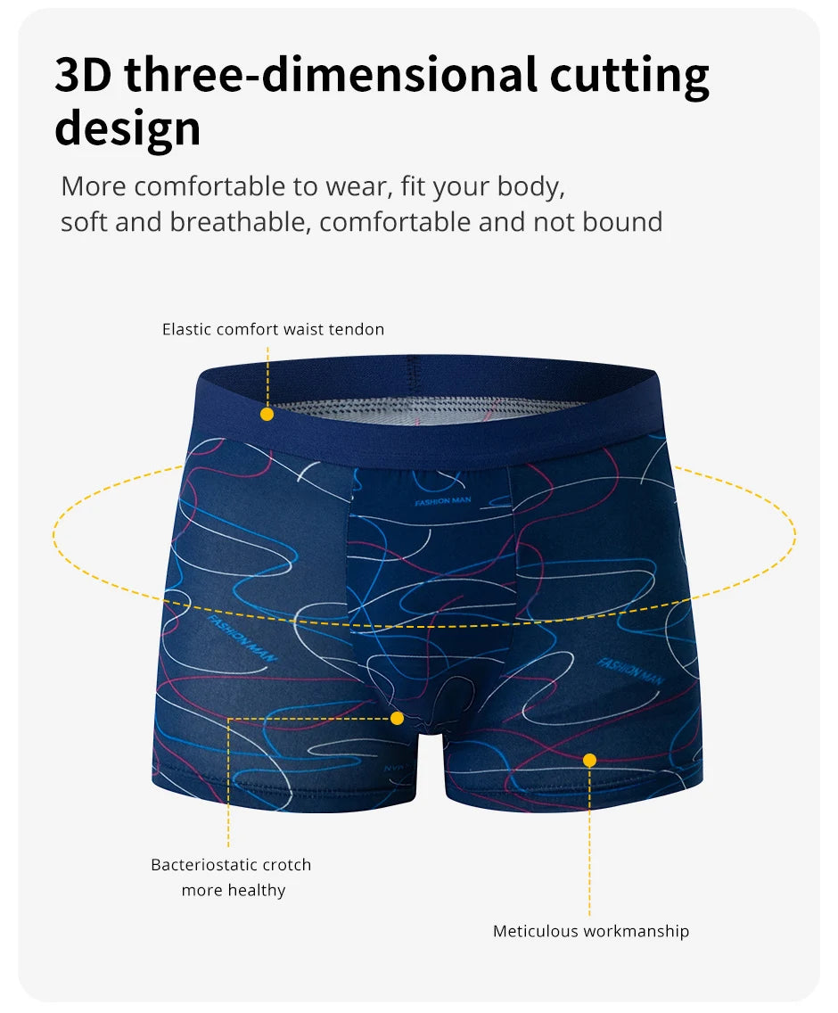 4 Pack Europe and America Size MEN'S FASHION Sexy Boxer Underwear Antibacterial Breathable plus Size Fat MEN'S Shorts Underwear