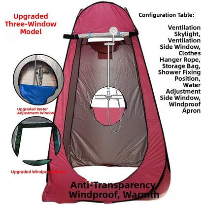 خيمة استحمام خارجية محمولة، خيمة طاقة سميكة، مرحاض متنقل، غرفة تغيير الملابس، عزل حراري، كاميرا، معدات سفر