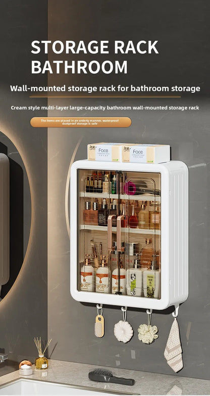 Bathroom Wall Cabinet - No-Drill Magnetic Door Storage Shelf with Dustproof Design, Hanging Organizer for Shower & Toiletries