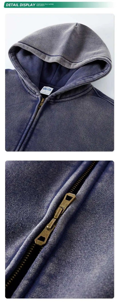 IEFB Men's Wear Wax Printing Vintage Male Hoodies Oversized Loose Zipper Water Washed Plush Sweatshirt Trendy New 9C9349