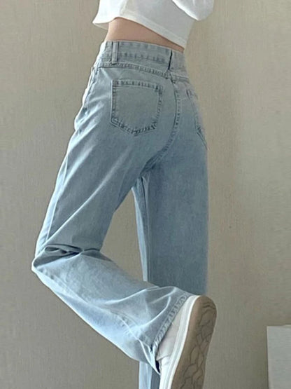 Woman Vintage Wide Leg Jeans Girls High Waist Pants Female Fashion Black Black Grey Retro Blue Light Blue Pink Denim Trousers