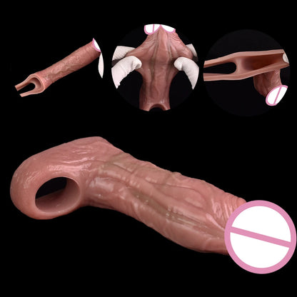 SXXY Silicone Penis Sleeve For Cock Enlargement Lengthen Men Reusable Condom Penis Ring Delayed Ejaculation
