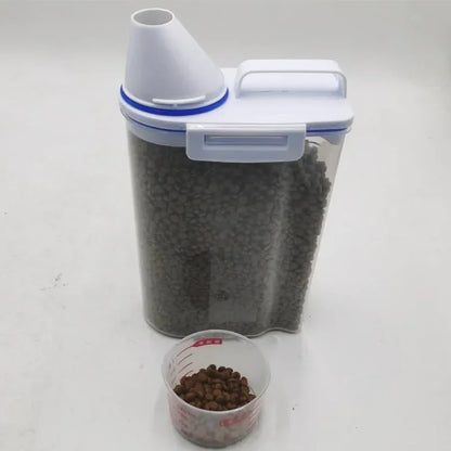1.5kg/2kg Dog Cat Food Pail Plastic Storage Tank with Measuring Cup Container Moisture-proof Sealed Jar Pet Supplies Accessories