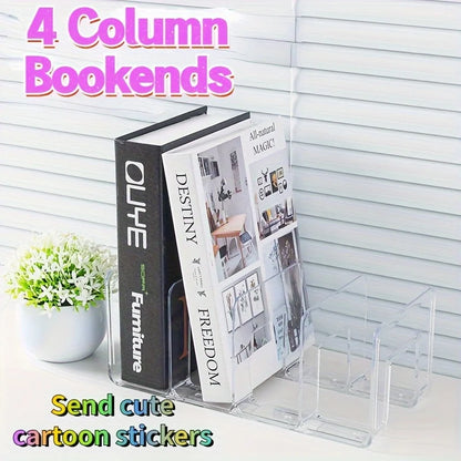 4 Grid Bookends Stand Bookshelf Desktop Decor Storage Rack Bookend Book Holder School Stationery Office Desktop File Organizer