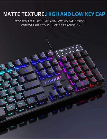 Wired Office Gaming Keyboard Mouse Set USB RGB Backlight Luminous Mechanical Feel Keyboard For Laptop Computer PC Accessories