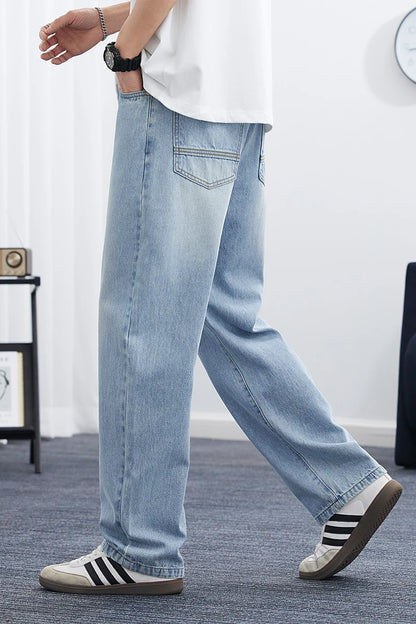 2025 Spring/Summer Korean Style Straight Leg Lyocell Jeans Men's Fashion Versatile Loose Thin Pants Men's Washed Retro ﻿
