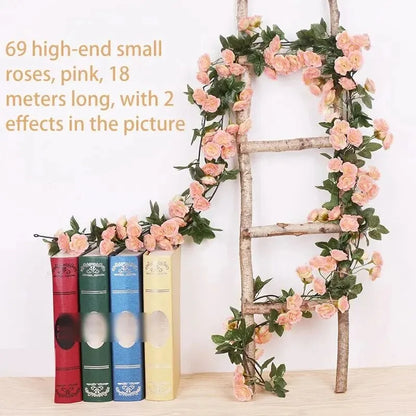 2.5m 1.8m Rose Artificial Flower Vine For Wedding Garland White Pink Home Room Wedding Decoration Silk Artificial Rose Vine Han