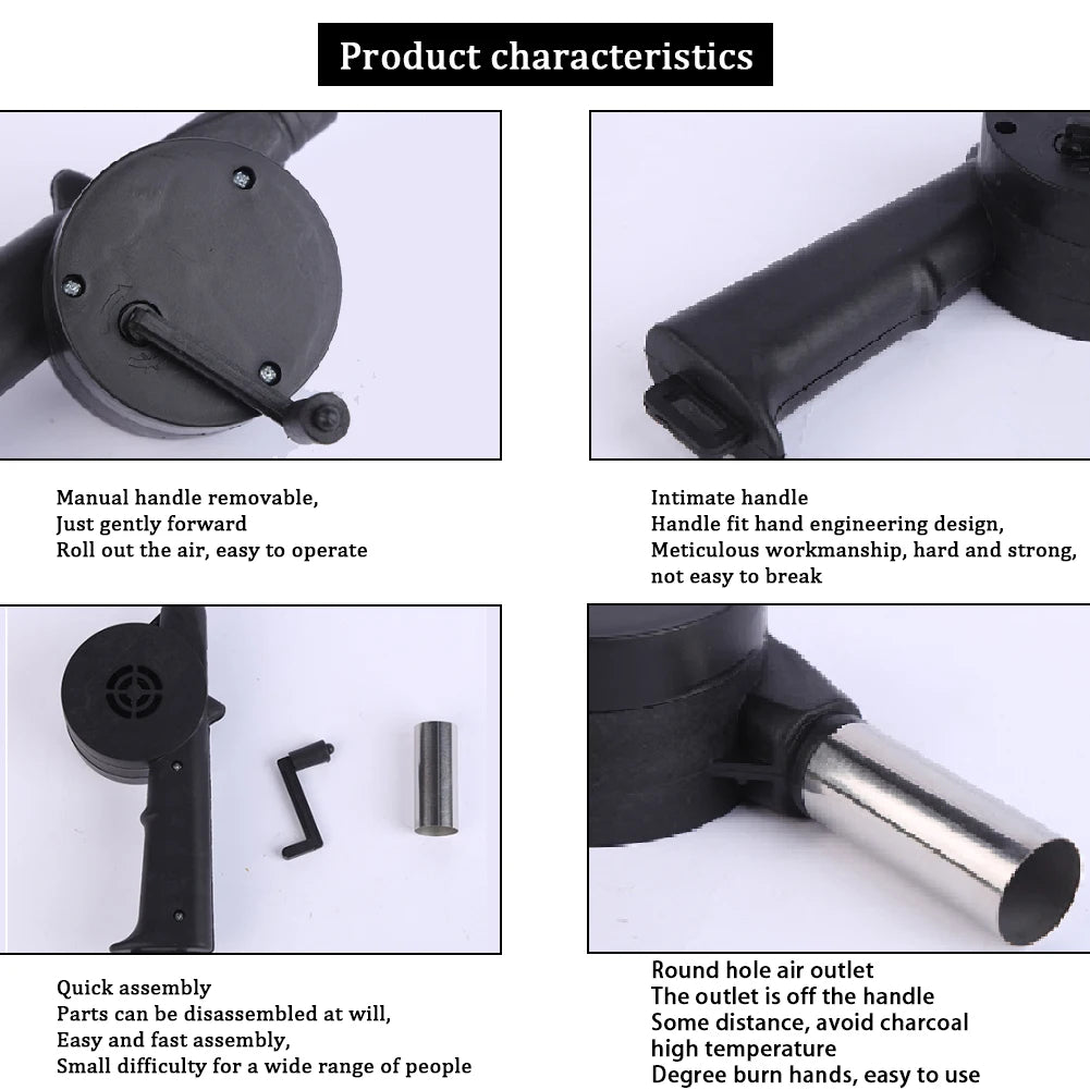 Outdoor Barbecue Fan Hand-cranked Air Blower Portable BBQ Grill Fire Bellows Tools Picnic Camping Accessories Barbeque