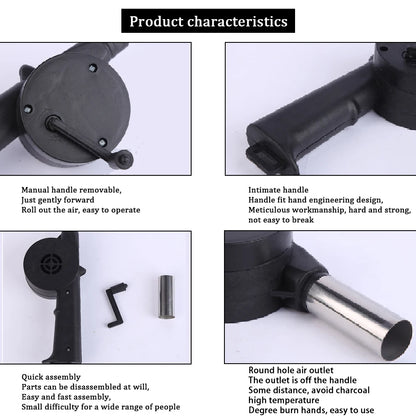 Outdoor Barbecue Fan Hand-cranked Air Blower Portable BBQ Grill Fire Bellows Tools Picnic Camping Accessories Barbeque
