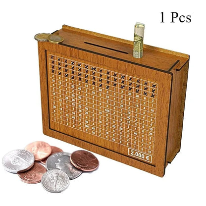 1 Pcs Wooden DIY Piggy Bank Reusable Handmade Money Box, Piggy Bank with Saving Goal and Numbers To Help The Habit of Saving