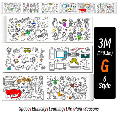 0.9/3M Space Food Animal Canvas Children's Drawing Roll DIY Coloring Paper Roll Color Filling Graffiti Paper-cut Painting School