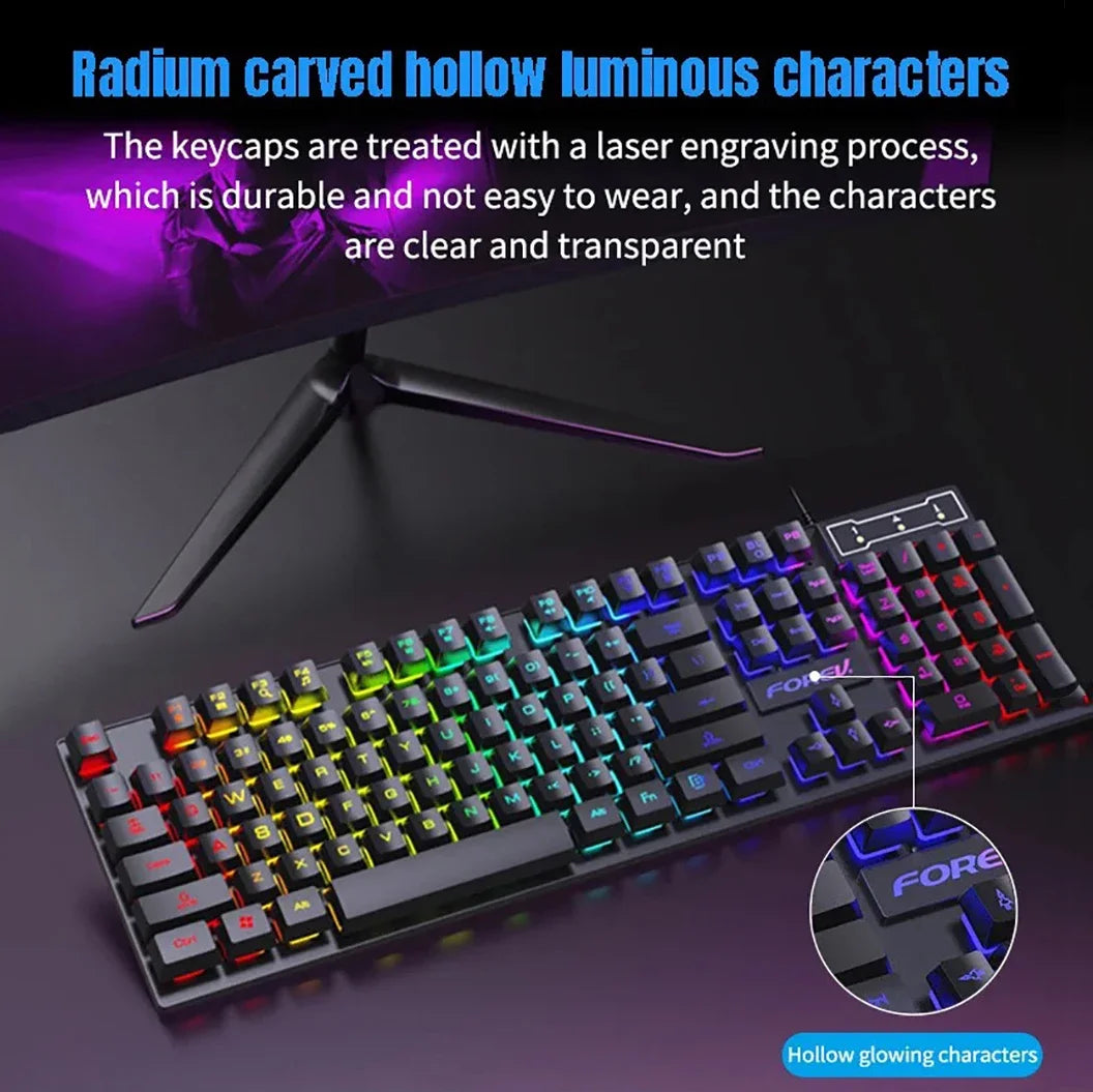 Wired Office Gaming Keyboard Mouse Set USB RGB Backlight Luminous Mechanical Feel Keyboard For Laptop Computer PC Accessories