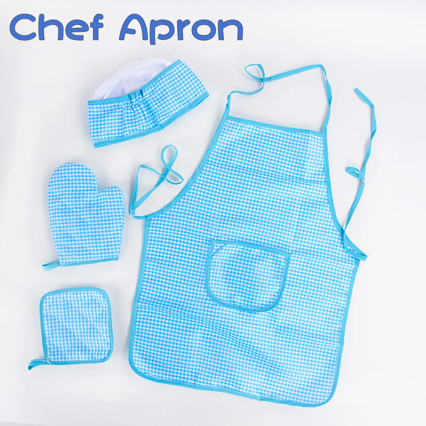 Play The Role Of A Family Dress Up In The Kitchen  Cook Set  Baked Checkered Apron  Toy