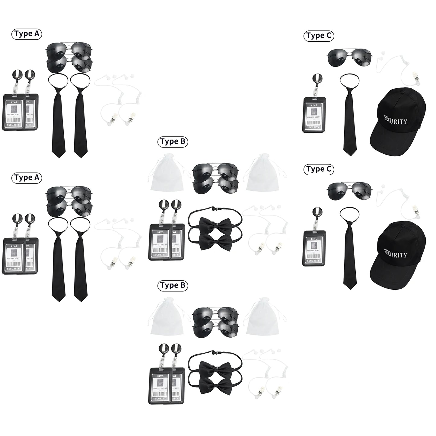 Agent Accessories Set Tie Earplugs Work Brand Glasses Hat Secret Security Service Costume for Teens Adults Cosplay Game Party