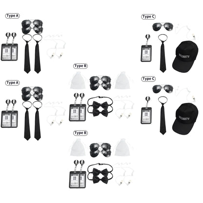 Agent Accessories Set Tie Earplugs Work Brand Glasses Hat Secret Security Service Costume for Teens Adults Cosplay Game Party