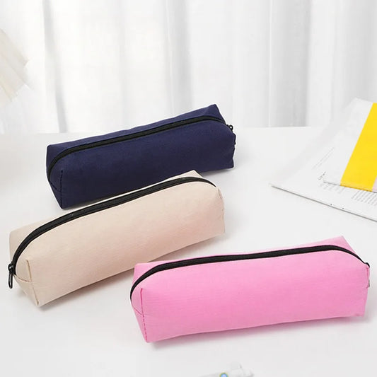 1pc Small Solid Color Simple Zipper Pencil Case Mini Pen Bags Stationery for School Office Suppliers