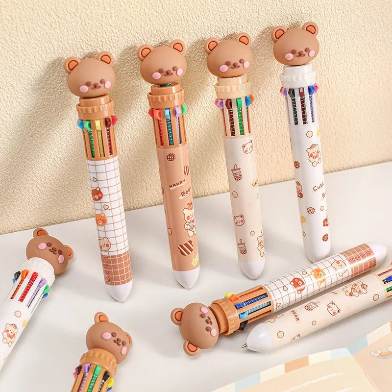 1Pcs 10 Color Cute Bear Pen Cartoon Ballpoint Pen Student Stationery Multi Color Hand Account Pen Learning and Office Supplies