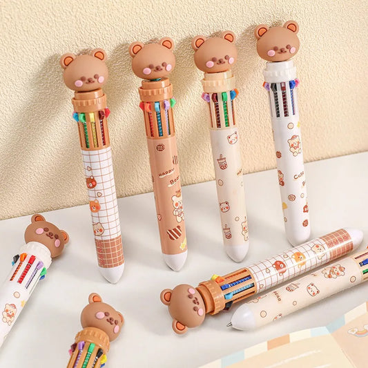 1Pcs 10 Color Cute Bear Pen Cartoon Ballpoint Pen Student Stationery Multi Color Hand Account Pen Learning and Office Supplies