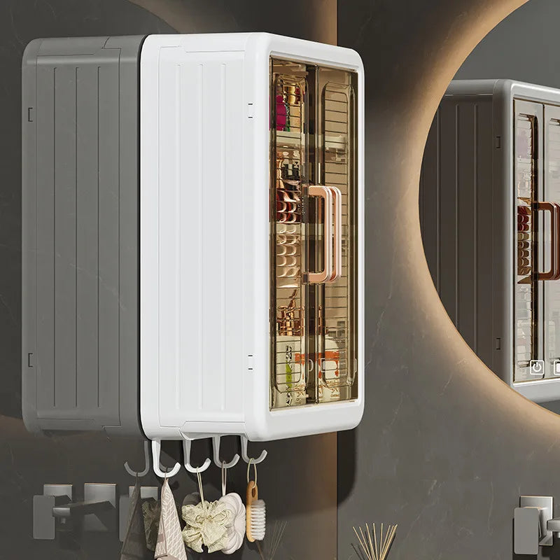 Bathroom Wall Cabinet - No-Drill Magnetic Door Storage Shelf with Dustproof Design, Hanging Organizer for Shower & Toiletries