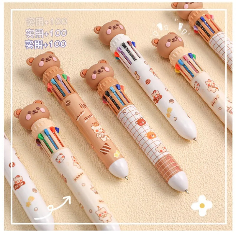 1Pcs 10 Color Cute Bear Pen Cartoon Ballpoint Pen Student Stationery Multi Color Hand Account Pen Learning and Office Supplies