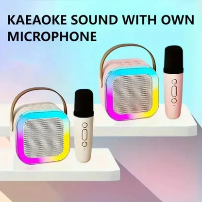 Portable Bluetooth 5.3 Karaoke Speaker with 1-2 Wireless Microphones 3D Surround Sound Home Family Singing for Aux/U Disk/TF