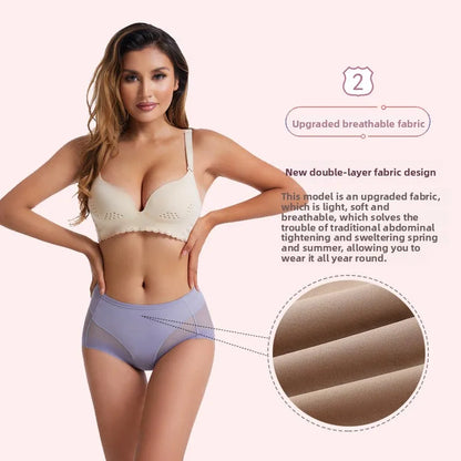 Sexy Mid Rise Womens Underwear Transparent Mesh Panties Waist Cincher Comfortable Ice Silk Large Size
