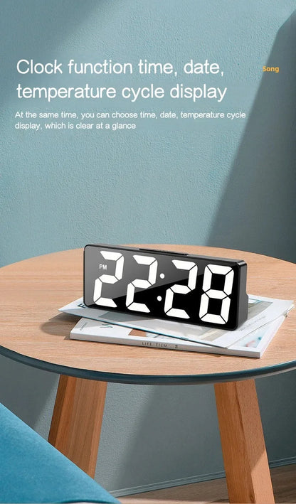Digital Clock LED Wake Up Light Alarm Clock Bedroom Electronic Desktop Clock With Temperature Display Adjustable Brightness.