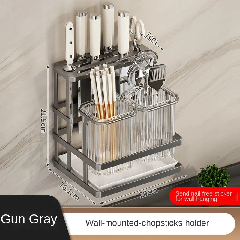 Kitchen knife rack, chopstick holder, wall-mounted multifunctional countertop, cutting board, and tool storage rack