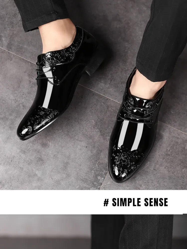 أحذية رجالية كاجوال، أحذية رسمية للعمل، أحذية رسمية برباط من الجلد اللامع باللون الأسود، أحذية بروغ للرجال لحفلات الزفاف والمكتب، أحذية أوكسفورد