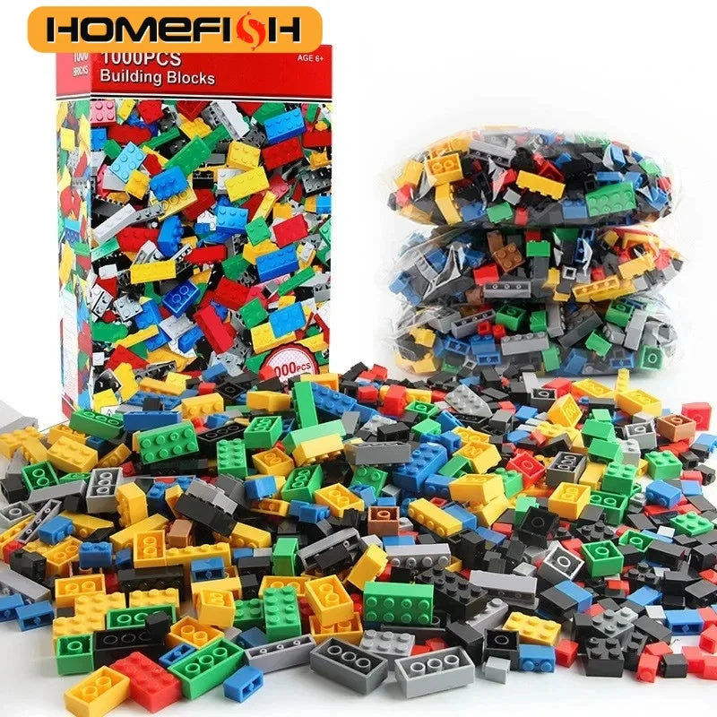 HOMEFISH 1000 DIY creative building blocks bulk set Urban Classic building Assembled birthday gift children's educational toys
