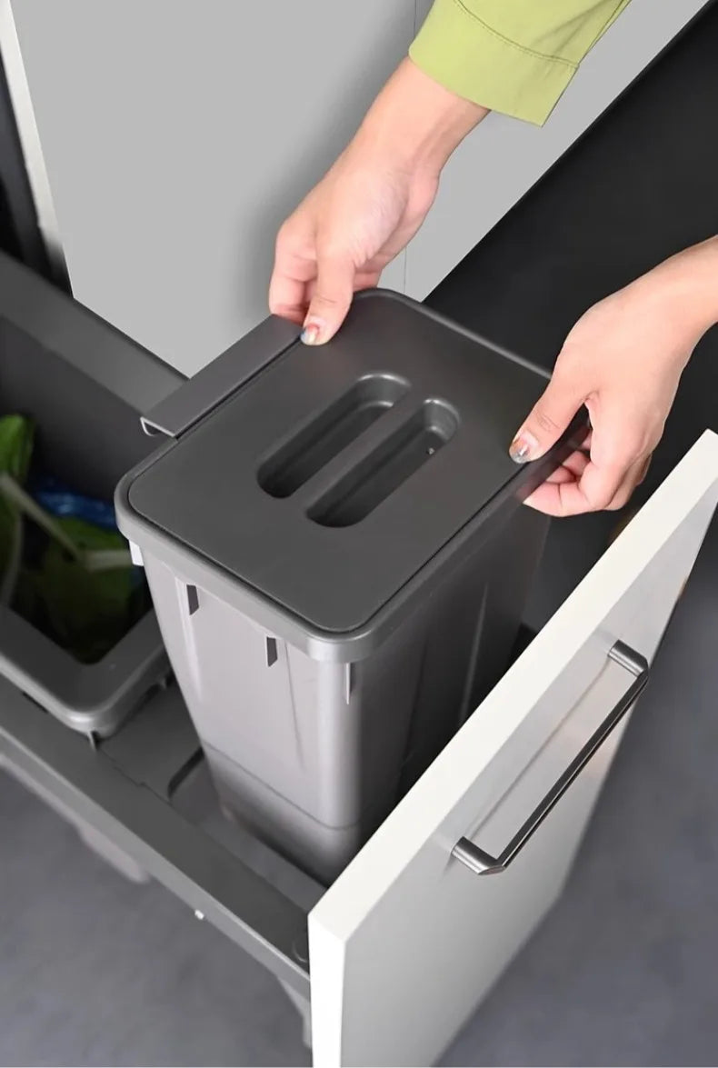 Kitchen Cabinet Embedded Trash Can Large Capacity Hidden Trash Can Classified Garbage Bin with Lid Kitchens Food Waste Disposal