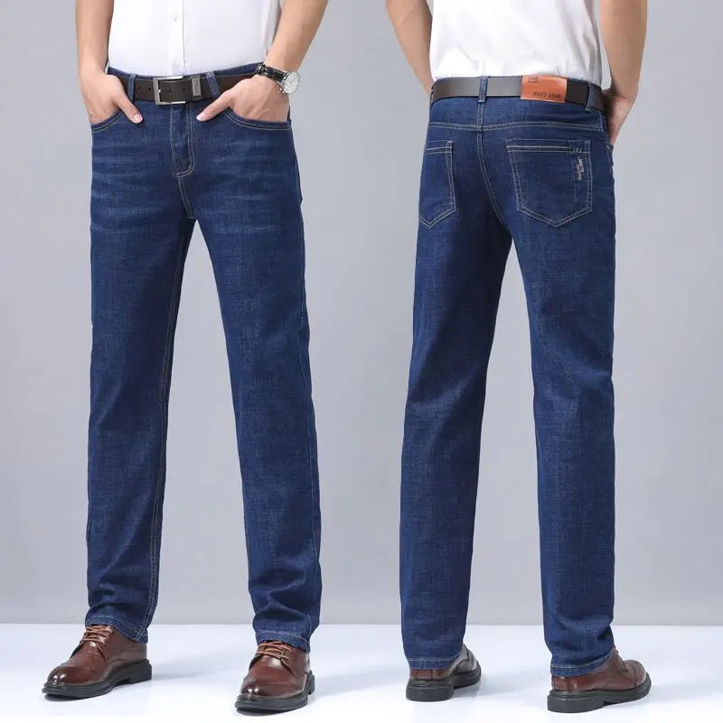 2025 Four Seasons New Men's Denim Business Pants High Quality Good Fabric Comfortable Slimming Straight leg Jeans Light Blue