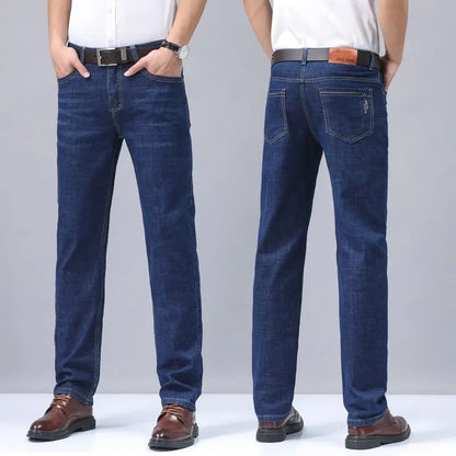 2025 Four Seasons New Men's Denim Business Pants High Quality Good Fabric Comfortable Slimming Straight leg Jeans Light Blue