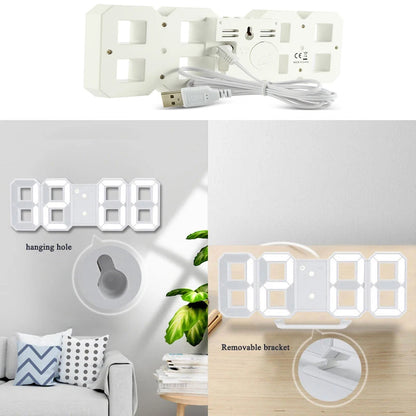 3D Digital Alarm Clock Wall LED Clock Desk Alarm Clock with Temperature for Home Kitchen Office