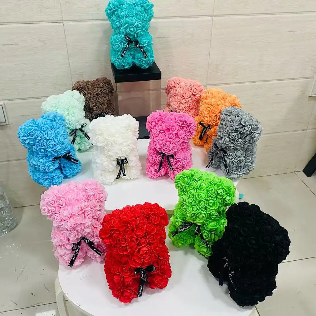Romantic Valentine's Day Creative Eternal Flower Rose Bear Christmas Gift Rose Bear Hug Bear Wedding Flower Decoration Gift