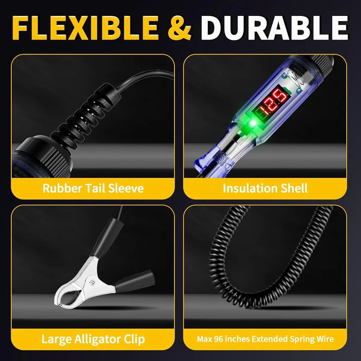 6/12/24v48v Dc Digital Display Extended Spring Cable Automotive Digital Voltage Circuit Tester Truck Automotive Light Test Pen