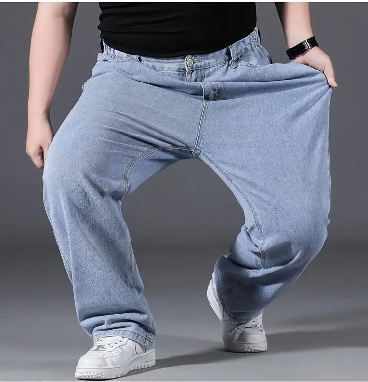 10XL Oversize Jeans Men Spring Fashion Streetwear Plus Size Cargo Jeans Soft Cotton Loose Baggy Casual Jeans For Dad Husband