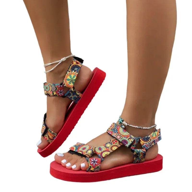 Women's Shoes 2025 Open Toe Women's Sandals Summer Bohemian Mixed Color Soft Sole Lightweight Casual Comfortable Flat Sandals