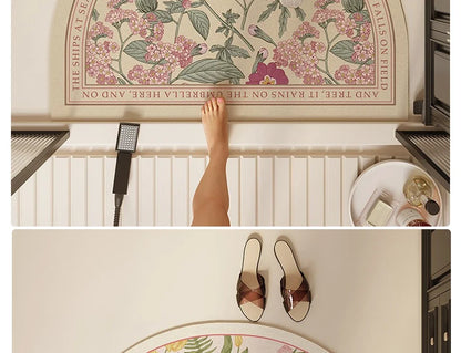 Bathroom Mat Semicircular Rug Absorbent Toilet Carpet Doormat Floor Mats Water-absorbent Soft Washable Bath Non-slip Area Rugs