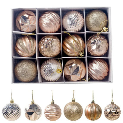 12pcs/set Christmas Round Balls Ornaments With Hanging Rope Christmas Tree Balls Pendant Navidad 2025 New Year Party Decorations